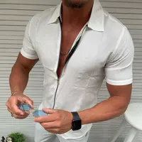 Chemise légère à manches courtes pour hommes, bureau d'affaires décontracté, fermeture éclair, coupe cintrée, couleur unie, Cardigan à revers, hauts à la mode 4