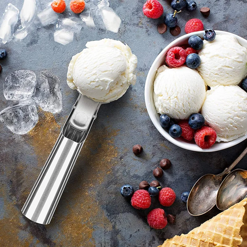 Ice Cream Scoop Stainless Steel Ice Cream Spoon Metal Kitchen Icecream Scooper Melon Fruit Baller Cookie Spoon Kitchen Gadgets