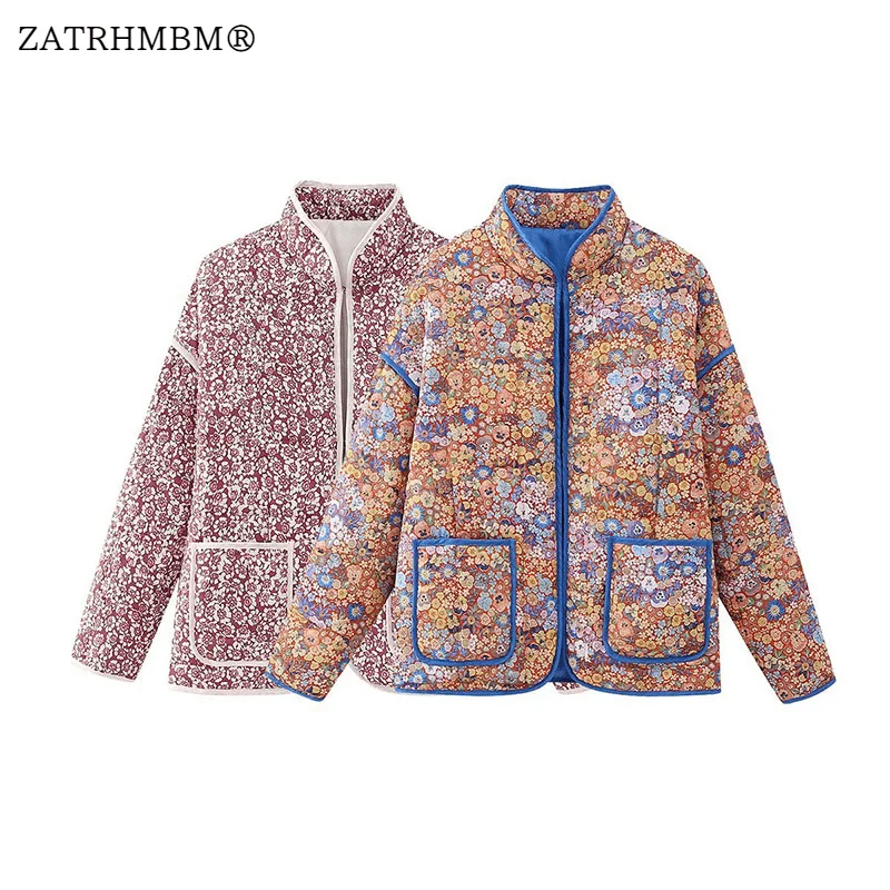 

ZATRHMBM 2023 Autumn Winter Fashion Cardigan Print Cotton Coat Vintage Long Sleeves With Pocket Female Outerwear Chic Overshirt