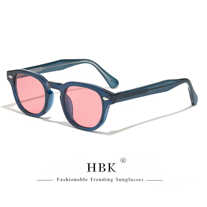 HBK Retro Round Men Sunglasses Punk Propionic Acid Pin Temple Luxury Sun Glasses Women Sports Leisure Party Eyewear UV400
