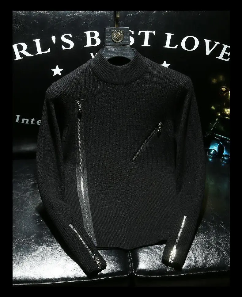 Men Sweater Autumn Winter New Arrival Zipper Solid Color Long Sleeve Fashion Trend Casual Versatile High Neck Knitted Top