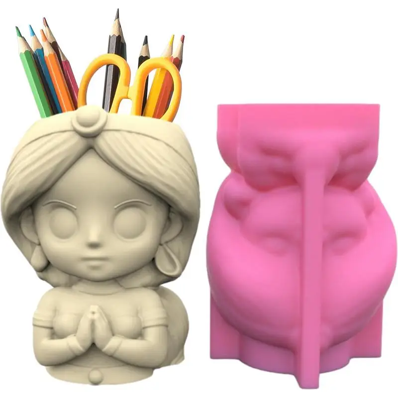 

Cute Girl Silicone Mold DIY Succulent Flower Pot Pen Holder Mold Plaster Resin Concrete Mold Pot Ornaments Home Decoration
