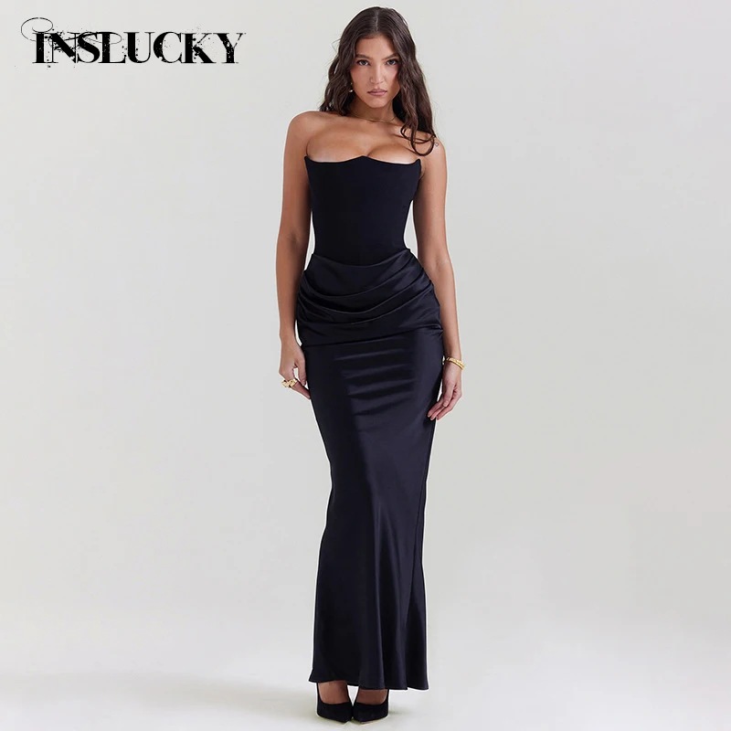 

InsLucky Fashion Strapless Corset Bodycon Dress Women Elegant Evening Sexy Dresses Office Lady Club Partywear Aesthetic Clothing