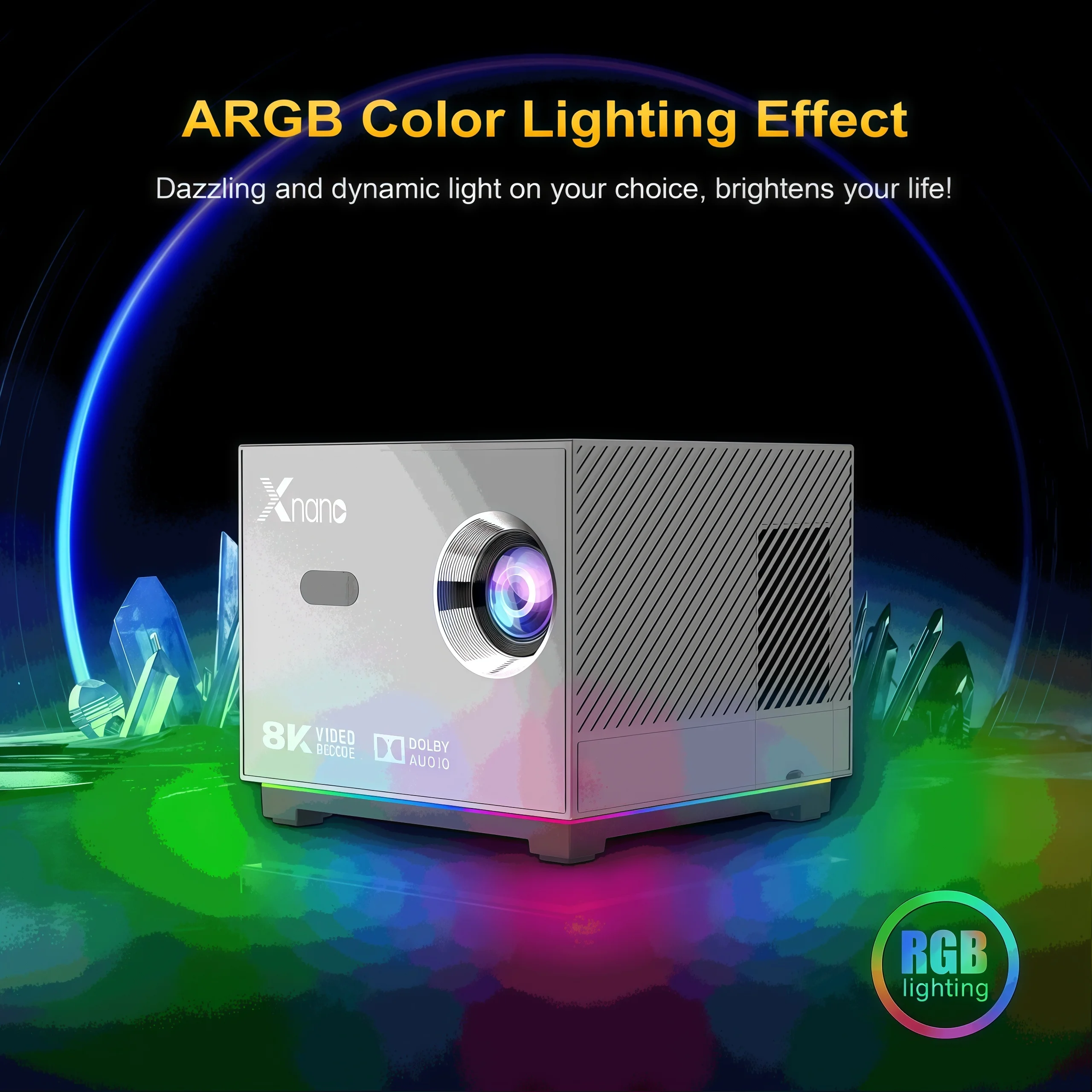 Xnano X3 휴대용 LED 프로젝터 190안시 안드로이드 9.0 듀얼 WiFi BT5.0 HDR10+ 돌비 오디오 8K 디코딩 전동 포커스 미니 빔프로젝터