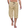 Cross border hot selling men's capris casual lightweight capris drawstring elastic waist beach yoga belt pocket 5