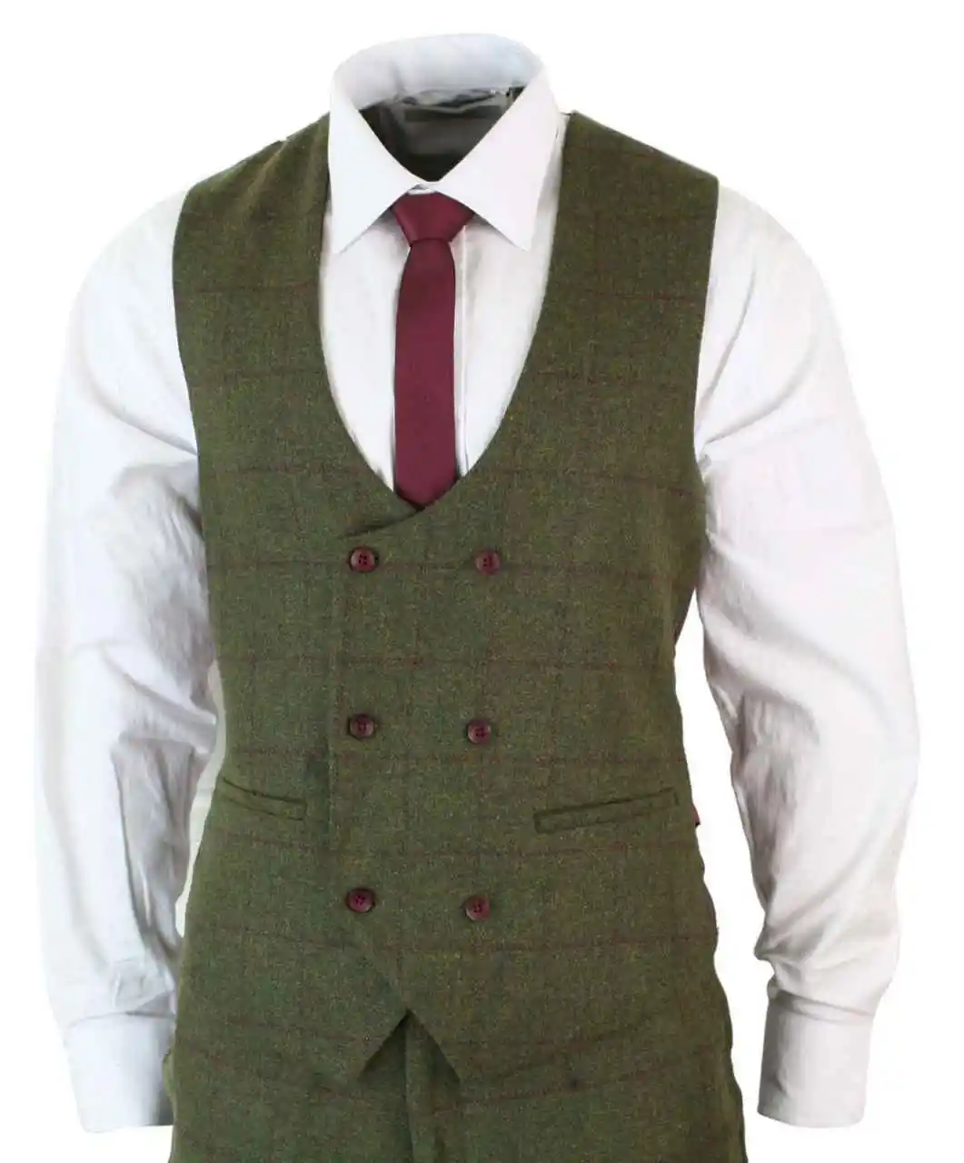 Green Plaid Woolen Men's Formal Suits 3PC Slim Fit Notch Lapel Blazer Vest Pants Set for Prom Party Wedding Business Tuxedo