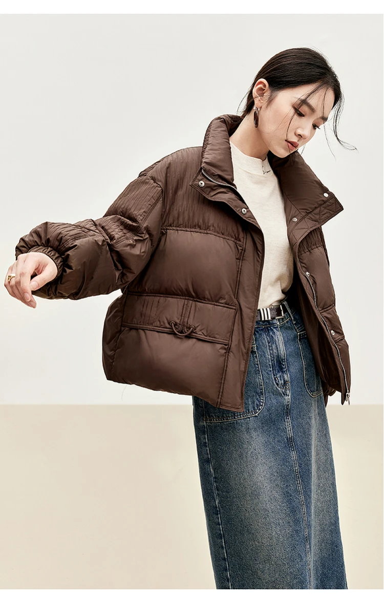 SENTUBILA Women's Cropped Down Coat 2024 Winter Fashion Puffer Jacket 90% White Duck Down Stand Neck Outerwear Ladies W44Y56273