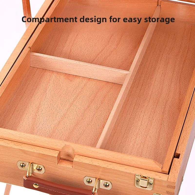 Beechwood Painting Box Sketching Portable Oil Painting Box Collapsible Art Tool Telescopic Back Easel for Canvas Up To 88cm