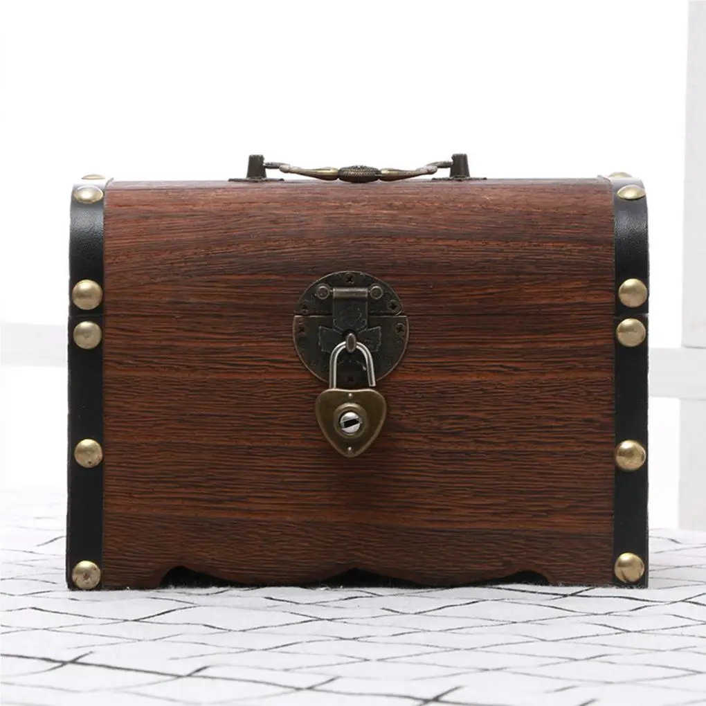 Cofre del tesoro vintage de madera hucha para monedas joyas_voghion.com