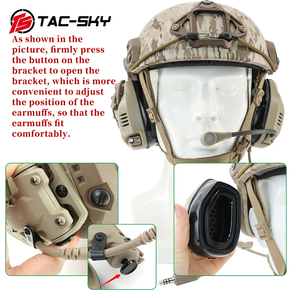 TAC-SKY Pickup Noise Canceling RAC Tactical Headset with Tactical ARC Rail Attached Communication Headset for Fast Helmet ACH