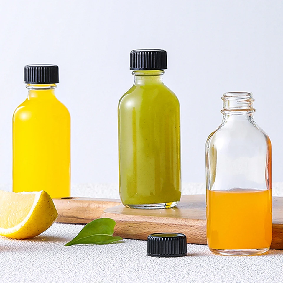 TranRantic Bottigliette in vetro da 60 ml con coperchio, 10 bottiglie riutilizzabili per shot di zenzero con etichette, mini bottiglie di succo a tenuta stagna, piccoli barattoli di vetro per succhi