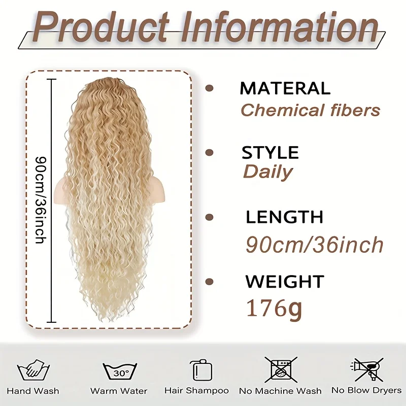 36-inch gradient long curly hair synthetic drawstring ponytail wig women's heat-resistant natural curly ponytail wig