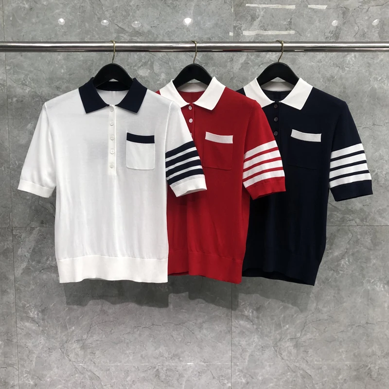 

TB THOM Women's T-shirt 2023 Summer Korean Fashion Top Women Stripes Kawaii Puppy Knit Polo T-shirts Harajuku Casual Blouses