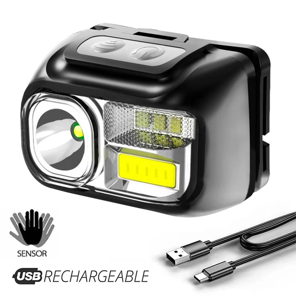 Sensing head lamp Induction Head light USB Rechargeable Headlamp + Built in Battery COB White / Red LED Fishing Flashlight head flashlight cob headlamp