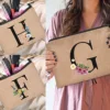 Floral Letter Print Women Linen Zipper Pouch Travel Organizer Case Mujer Bolsas Cosmetic Bag Makeup Bag  Bridesmaid Makeup Bags 1