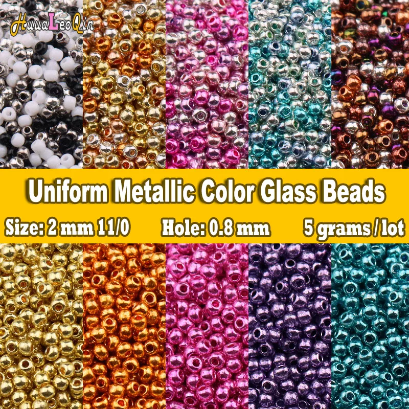 

500pcs 2mm Japanese Metallic Color Glass Beads Uniform 11/0 Spacer Seed Beads for Needlework Jewelry Making DIY Handmade Sewing