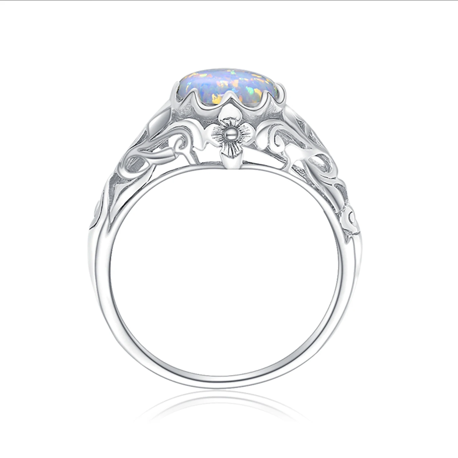 Vintage 925 Silver Original Opal Rings 925 Silver Woman Exquisite Filigree Cocktail Party Birthstone Gift Ring Fine Jewelry 5