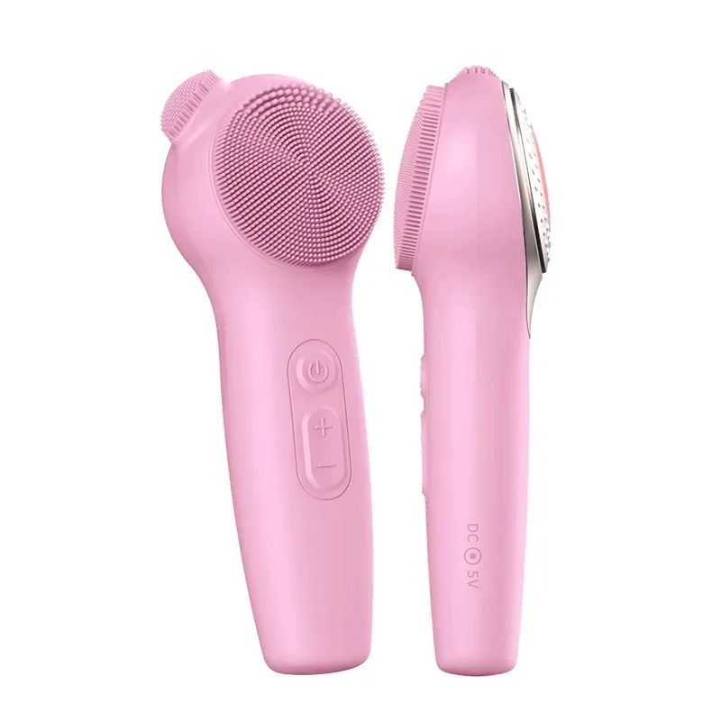 массажер для лица с ультразвуковой очисткой jordan judy ultrasonic facial massager blue vc044 New Arrive Face Massager Skin Care Heat Silicone Facial Cleansing Brush Portable Electric Face Scrubber With LED Red Blue Light