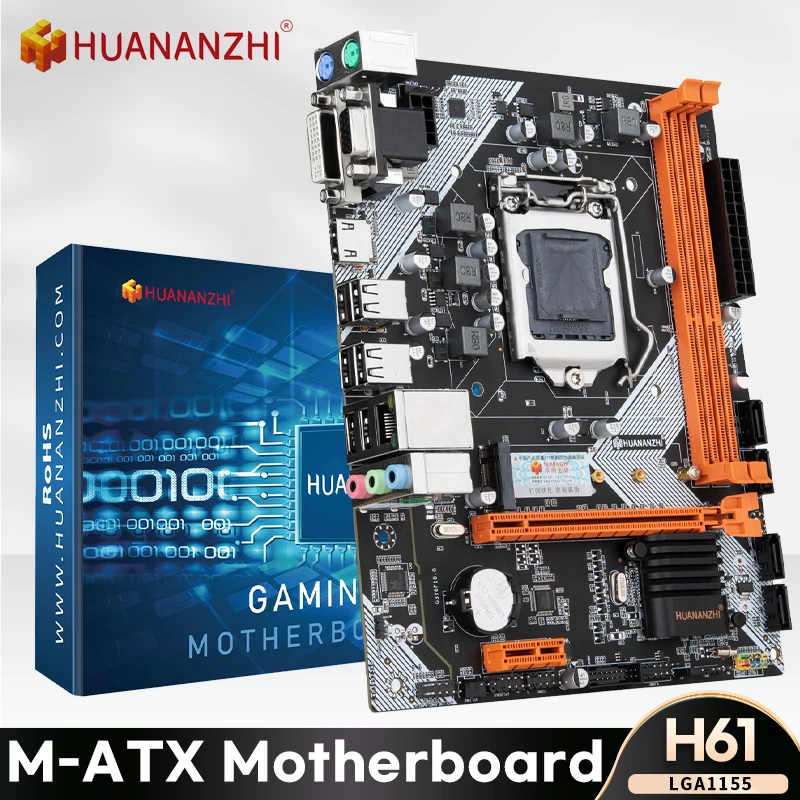 

HUANANZHI H61 Motherboard M-ATX DDR3 1333/1600MHz 16GB SATA M.2 USB2.0 VGA HDMI-Compatible For Intel LGA 1155 Support i3 i5 i7