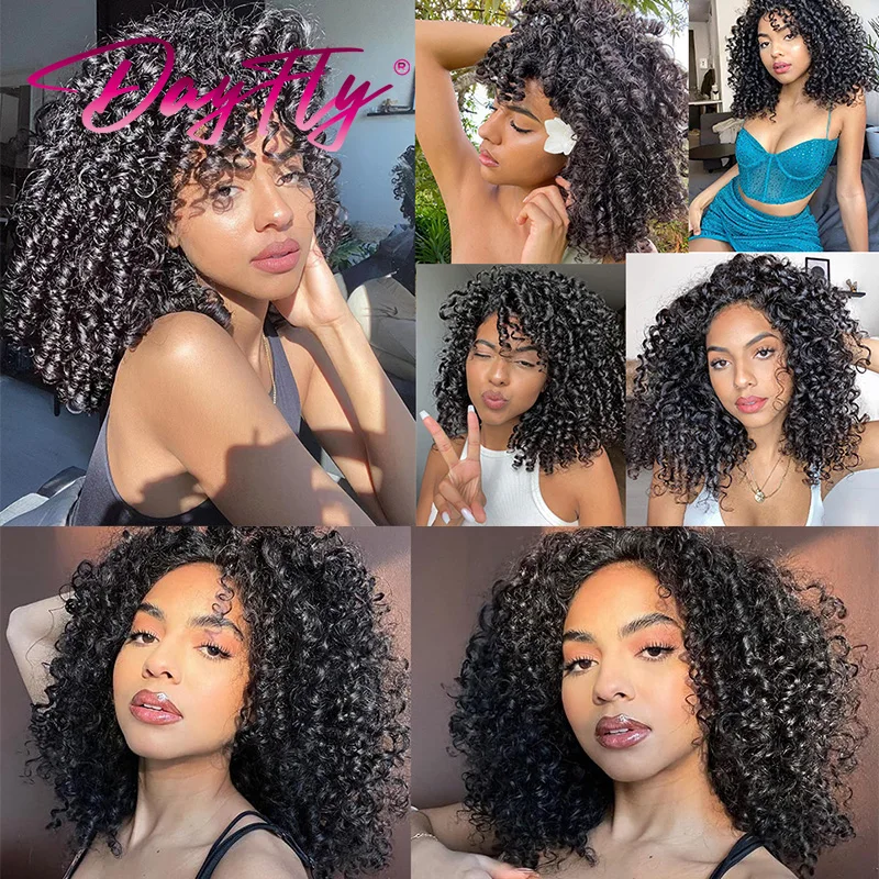 Brazilian Double Drawn Hair Weave Pixie Curls Bundles with Closure Pixie Curly Human Hair 3 Bundle With 4x4 Lace Closure 300g