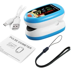 Rechargeable Children's Finger Pulse Oximeter with TFT Display and Lanyard (Blue)