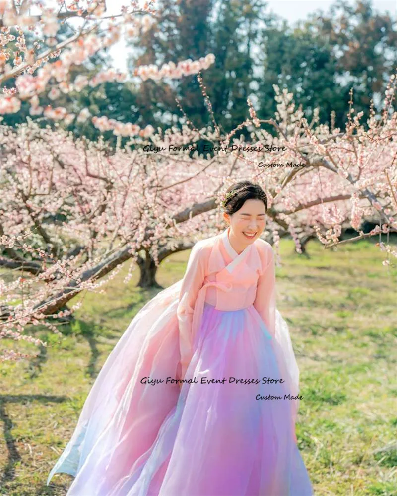 Giyu Korea Hanbok Wedding Dresses Photoshoot Long Sleeves Princess Bride Dress Formal Occasion Dress Custom Made Floor Length 2