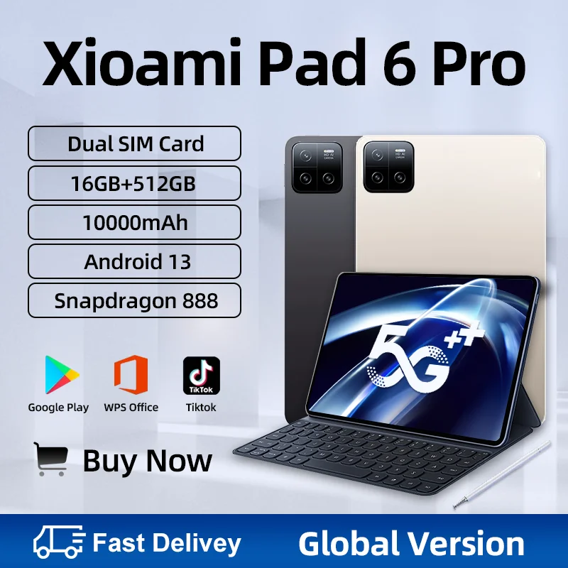 

2023 Global Version Original Pad 6 Pro Tablets PC Snapdragon 888 10000mAh Android 13 11 inch 16GB+512GB 5G HD 4K Screen WIFI Mi