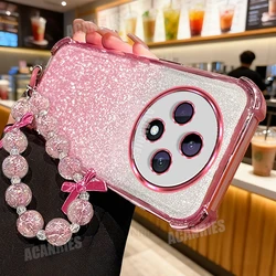 Star Lanyard Chain Plating Glitter Shockproof Silicone Case - Soft Back Cover - OPPO Reno12 FS 5G (XXSL Pink)
