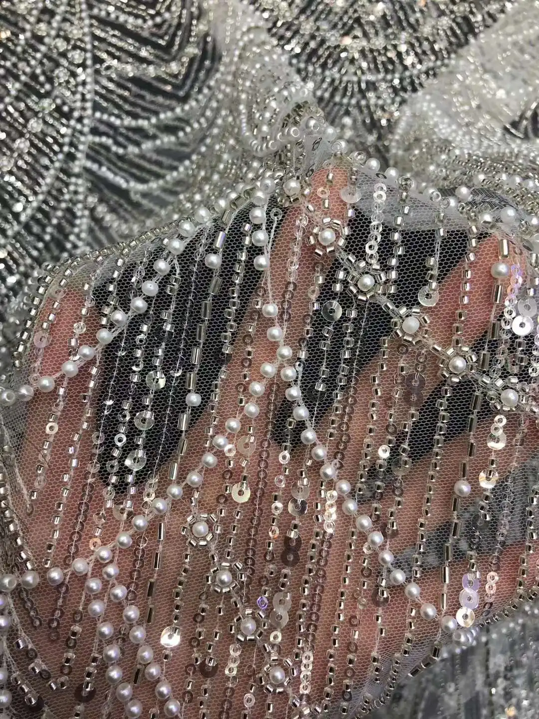 

13 SU Latest Off White Super Heavy Full Beads Gorgeous Tulle French Lace Fabric Wedding Bridal Gown Wedding Dress Lace FABRIC