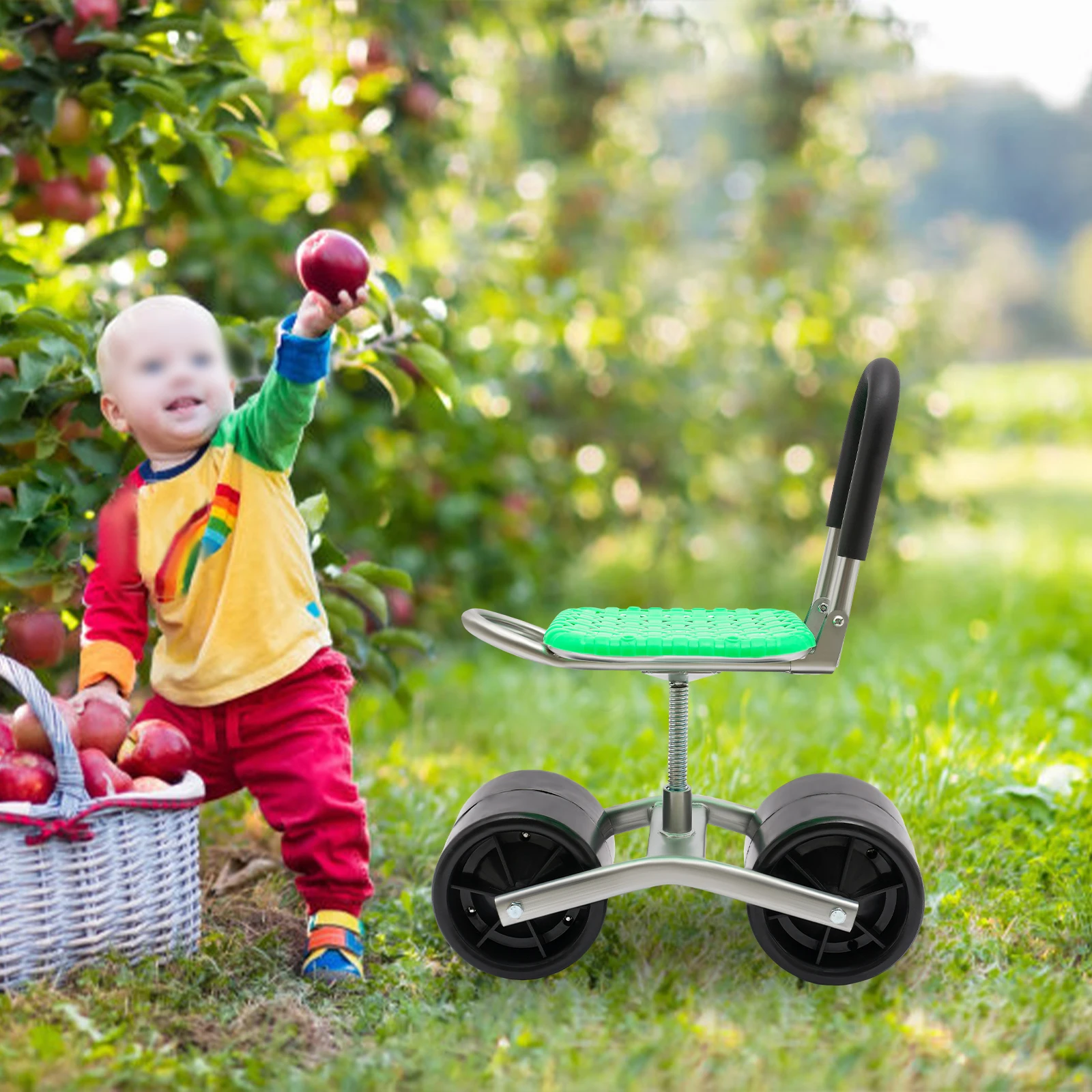 Foldable garden kneeler Garden rolling stool workseat with 2 wheels stable sturdy cart adjustable seat height and direction for gardening floor standing