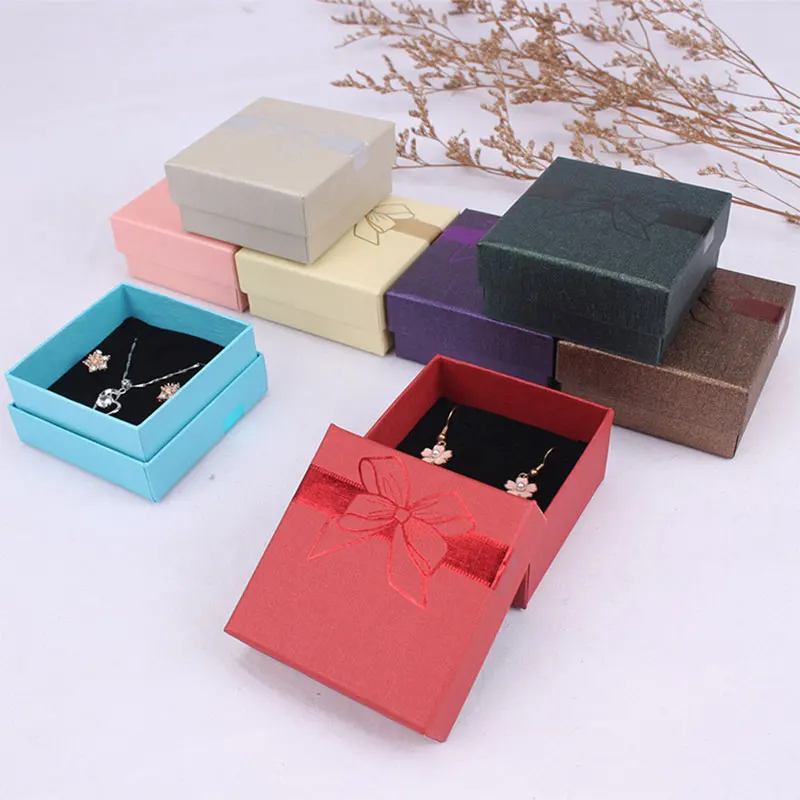 Wholesale Bow Jewelry Packaging Box 12-Pack DIY Small 7x7x3.5cm Reflective Cardboard Gift Boxes Necklace Earrings Ring Package