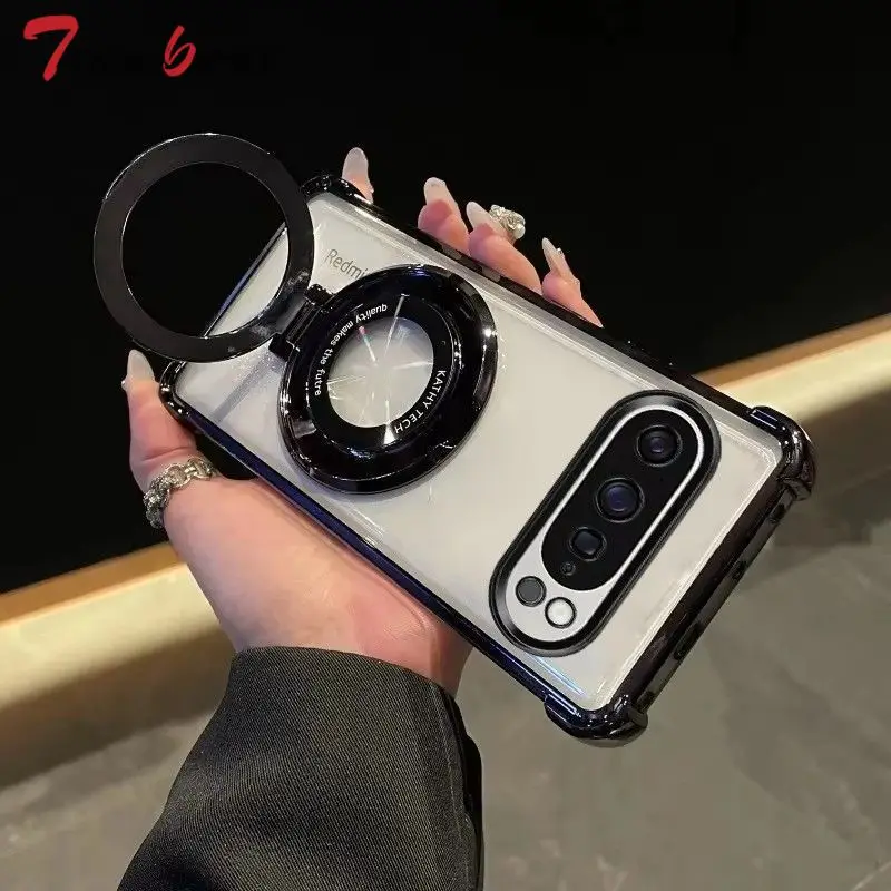 Shockproof Magnetic Phone Holder Case with Clear Plating and Silicone Cover