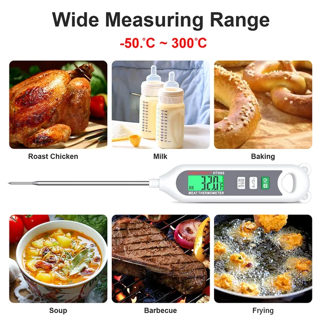 Carevas Habotest Instant Read Digital Meat LCD Thermometer for Food Bread Baking Thermometer for Cooking and Grilling and BBQ, Women's, Size: HT691