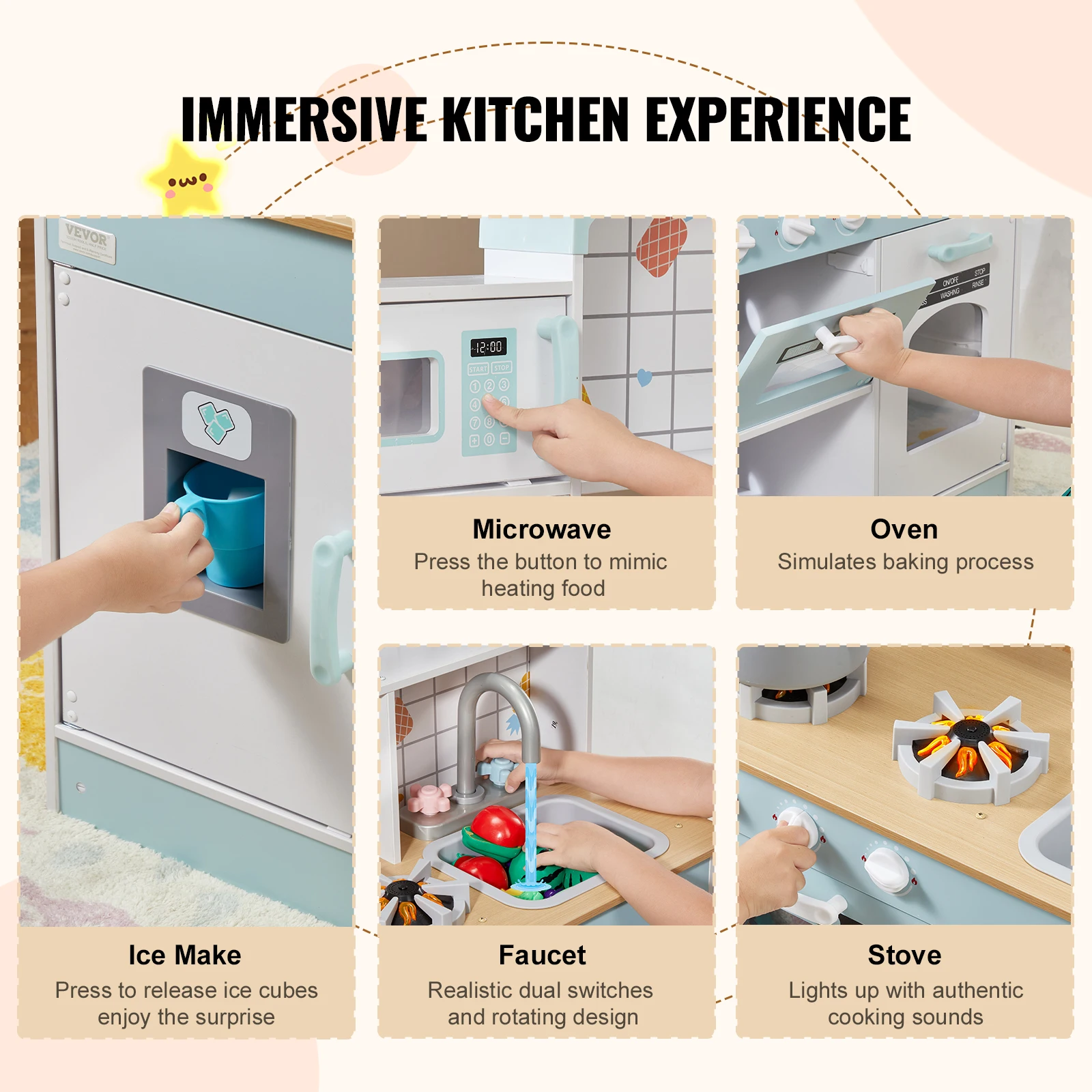 VEVOR Kitchen Counter Play Set DIY Simulated Cooking Food Tableware Play House with Sound Pretend Game Toy Gift Kid Boy Children 5