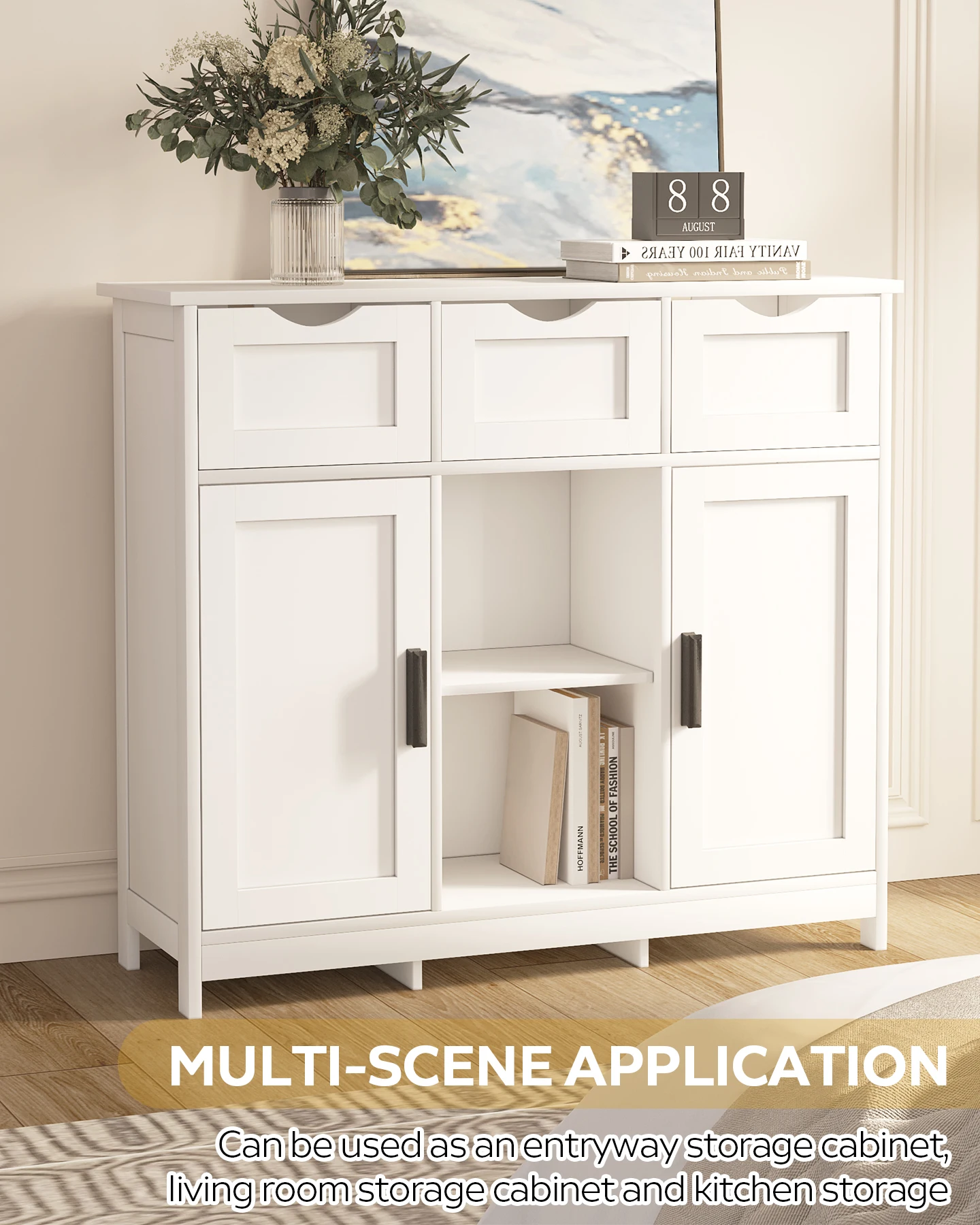 MIRROTOWEL Storage Cabinets，Wooden Floor Cabinet，with Drawers and Shelves Storage Cabinets，Accent Cabinet for Living Room， Bedro