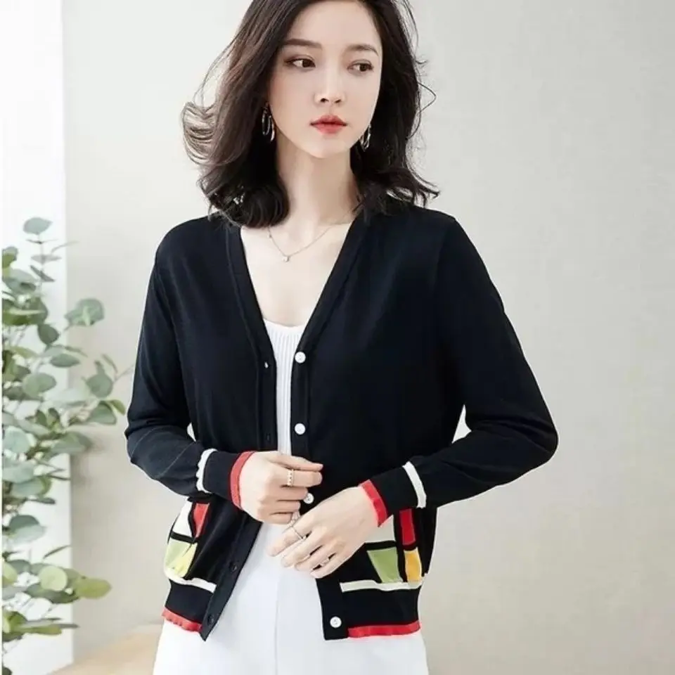 오피스 레이디 스웨터 단색 상의, 얇은 빈티지 코트, 캐주얼 단색 버튼, 긴팔 가디건, 가을 겨울