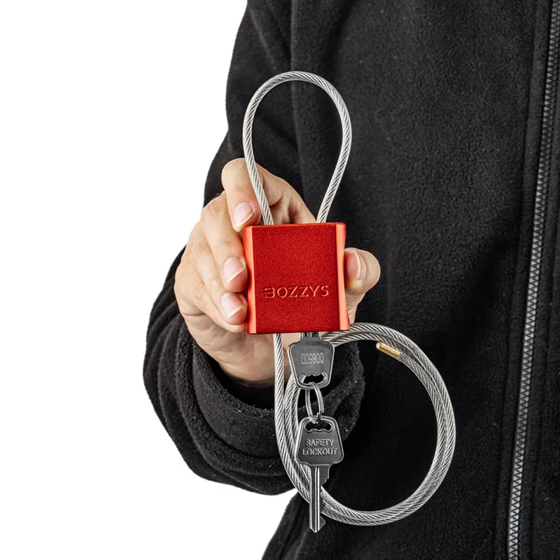 BOZZYS 4 มม.สาย Lockout กุญแจ 3 ปุ่ม LOTO ล็อคจักรยาน,Locker,ประตู,กล่องเครื่องมือล็อคความปลอดภัย 1