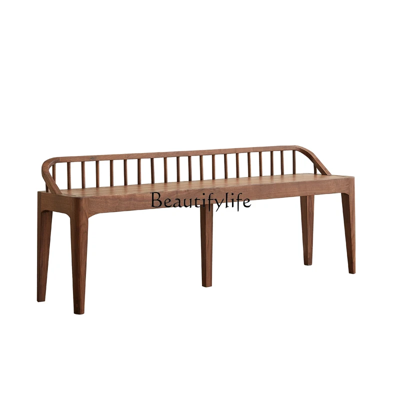 

Modern Minimalist North American Black Walnut Wooden Bench Nordic Solid Wood Shoe Changing Stool with Backrest Bedroom
