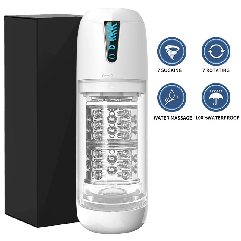 מסטורבטור זכרי מסתובב אוטומטי עם דחיסה, משאבת פניס עמידה במים 100% לצעצועים מיניים לגברים