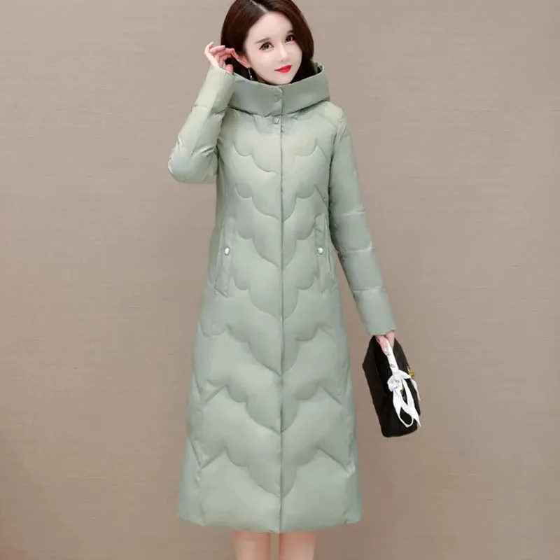 

Fashion High-End Women Down Cotton Coat Long Winter Warm Jacket Female Korean Thick Hooded Parker Overcoat Casual Cotton Clothes