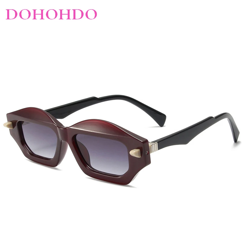 

New Fashion Unique Polygon Cat Eye Double Color Sunglasses Women Retro Brand Designer Men Trending Rivets Gradient Sun Glasses