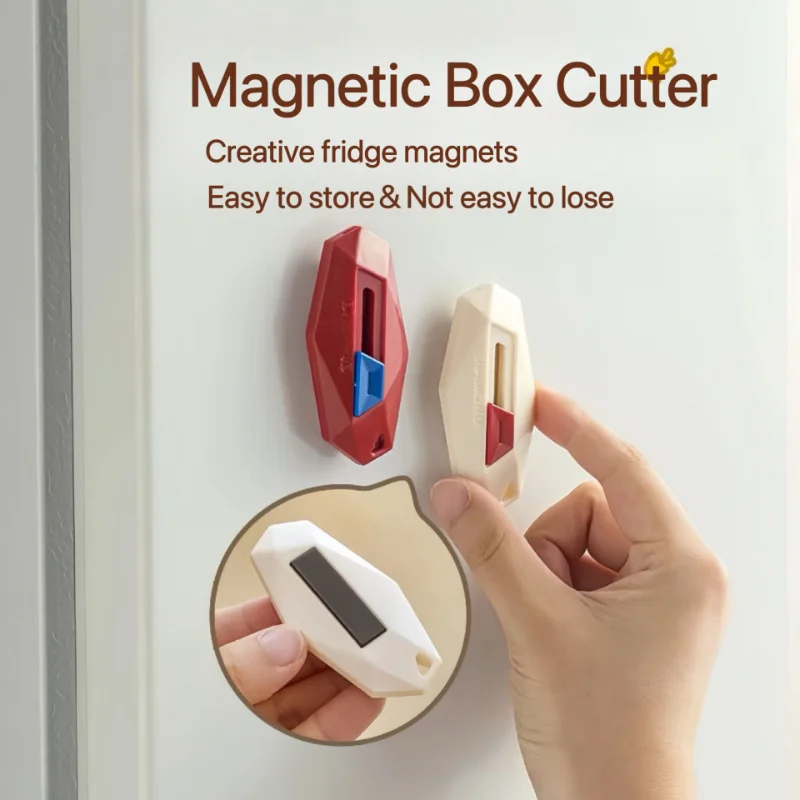 3Pcs secure portable box cutter with key chain-self-retracting, magnetic refrigerator hook for easy access to parcels, letters