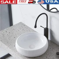 Modern White Ceramic Bathroom Vessel Sink 16.5'' Above Counter Porcelain Washing Bowl Art Basin Vanity Sinks with Pop-up Drain 1