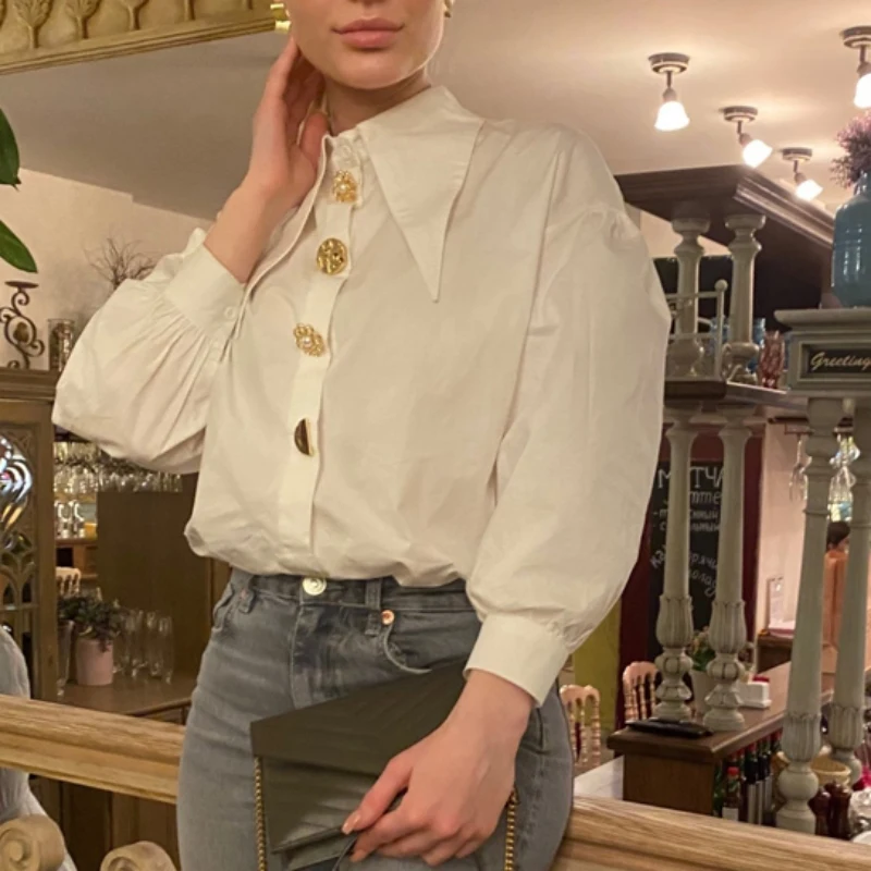 Elegant White Long Sleeved Office Lady Blouse
