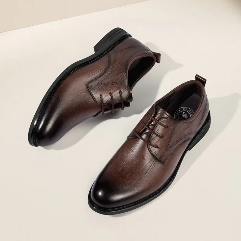 GOLDEN CAMEL Men's Leather Dress Shoes Breathable Genuine Business Formal Derby Shoes for Men Inner Height British Wedding
