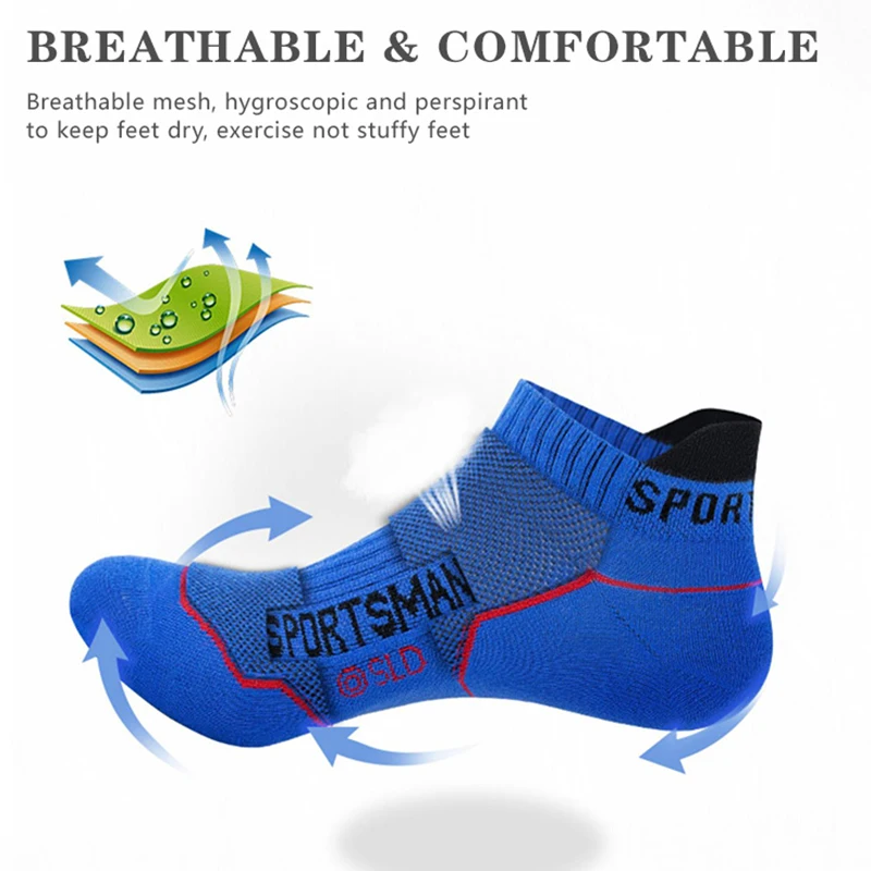 5 Pairs/ Lot Men Running Sport Socks Bright Color Cotton Travel Socks Breathable Mesh Low Cut Fitness Socks For Men