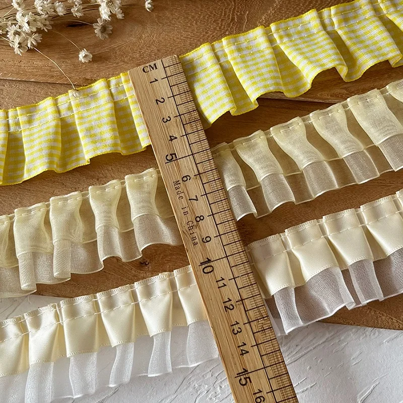 1 미터 옐로우 시리즈 레이스 리본 액세서리 수제 Diy 장식 스커트 밑단 의류 액세서리 Pleated Ruffles Wide