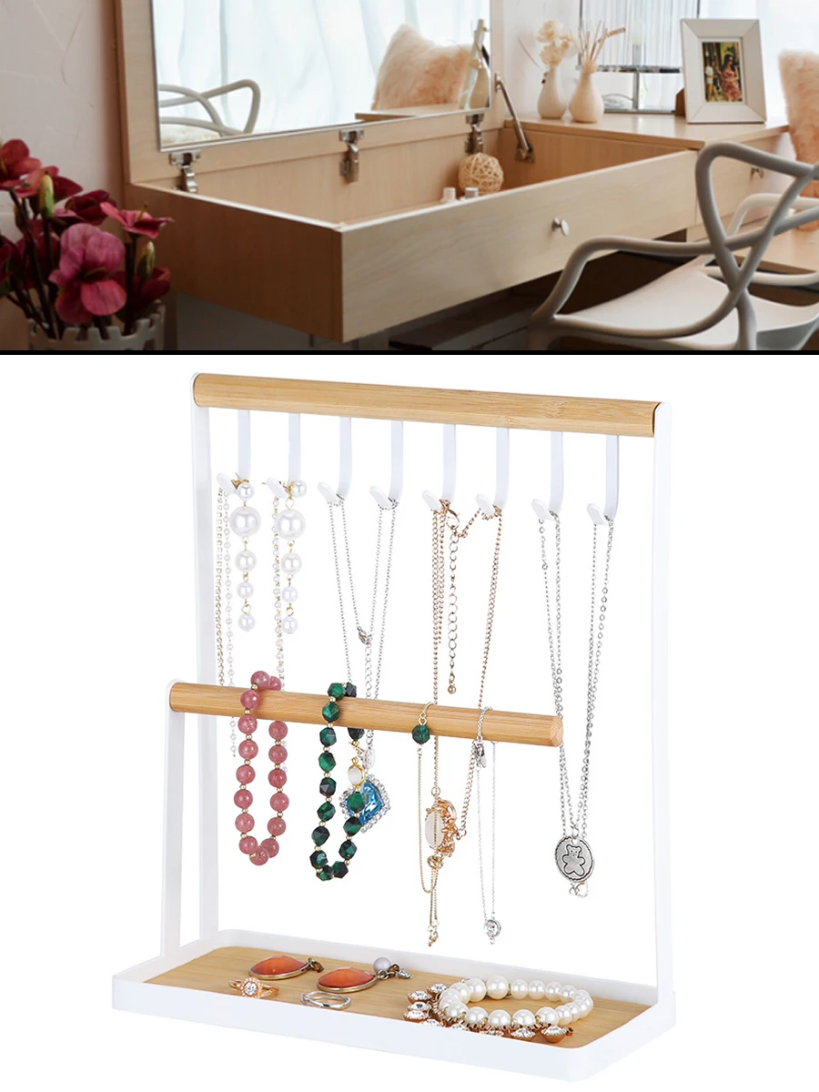 Wooden Jewelry Dispaly Stand Jewelry Decoration Stand Holder Necklace Earrings Hanging Ring Pendants Organizer Storage Tray