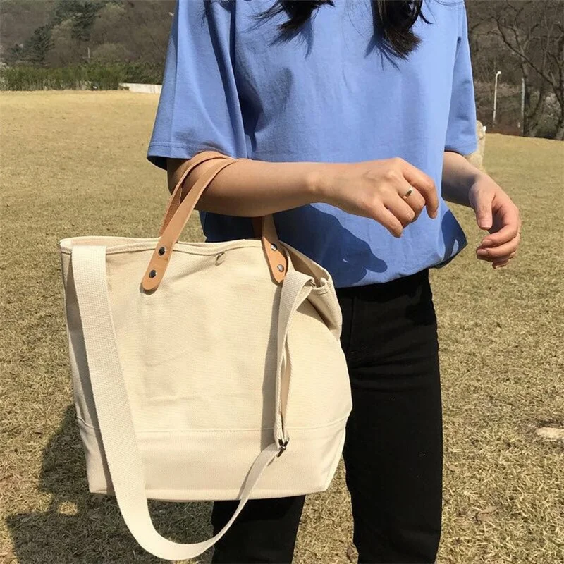 New Fashion Summer New Simple Canvas Bag Shoulder Bag Wild Casual Portable Female Bag Large-capacity Handbag 2023