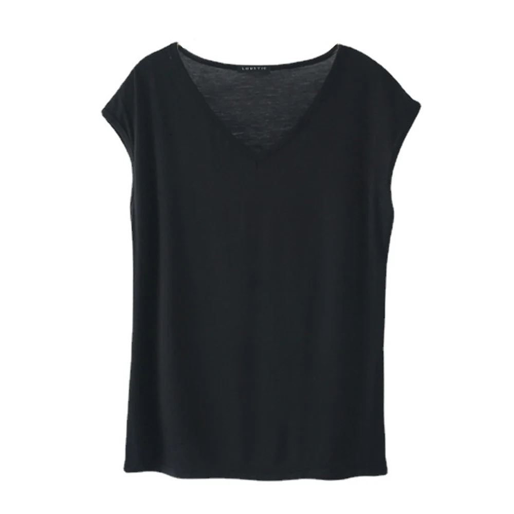 Women T Shirt Summer Loose Tee Tops Casual Undershirt Solid Color V Neck Basic Tshirt Comfortable Pullover 2023 New High226_voghion.com